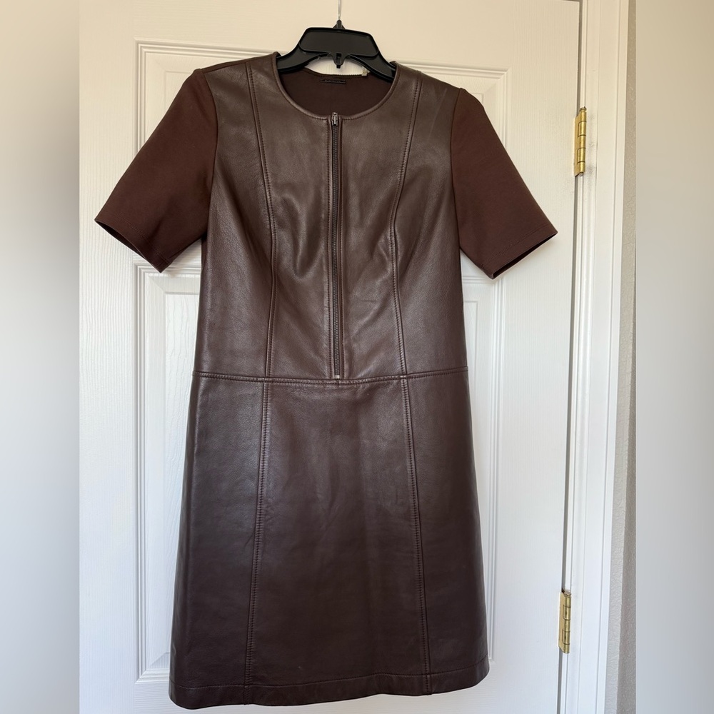 Elie Tahari Chocolate Brown Mixed Media Leather Dress 4
